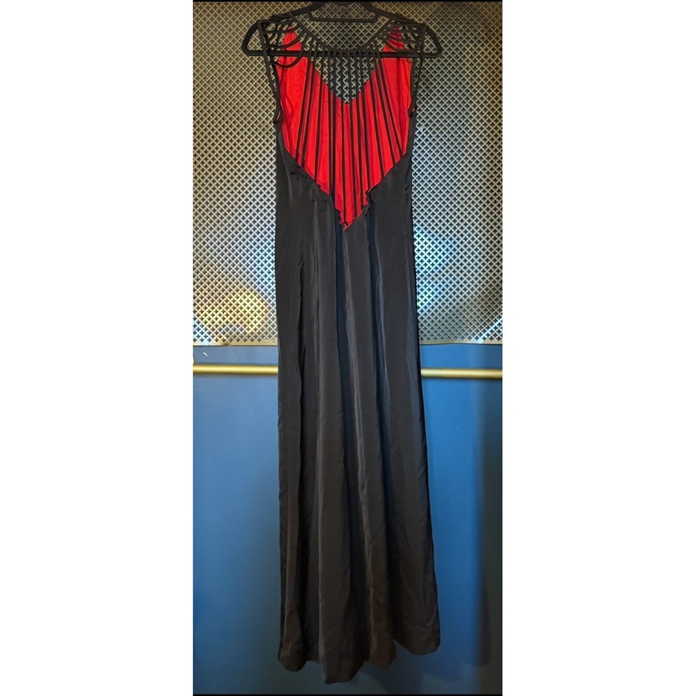 Kova & T Black Maxi Dress Red Lining Cage Back Cutout Gown Altered Size 8 EUC